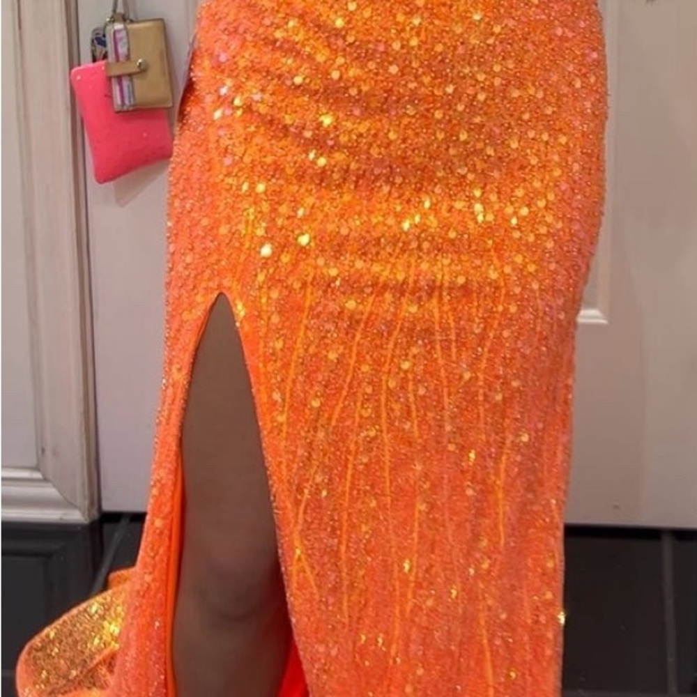 Elegant  BRIGHT Orange Sequin Prom Dress